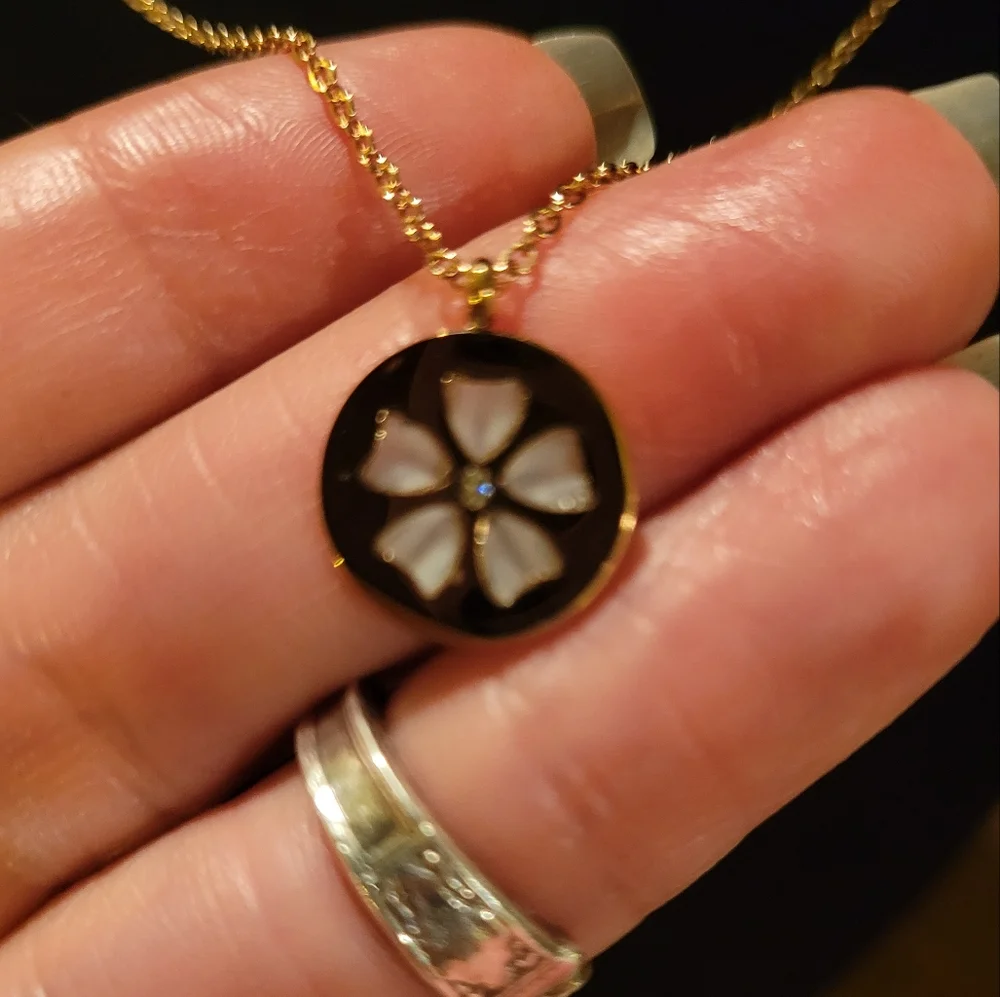 Inlaid Floral Mother of Pearl Necklace Rose Gold #11